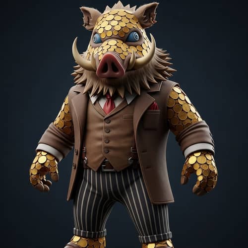 Gangster Boar with Golden Coin Texture Dressed in Al Capone style
