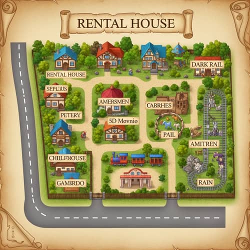 Vintage Parchment-Style Map of Rental Houses & Theme Park