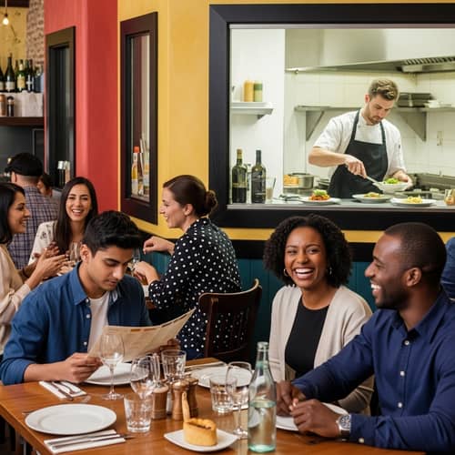 Vibrant Restaurant Scene: Diverse Diners & Delectable Cuisine