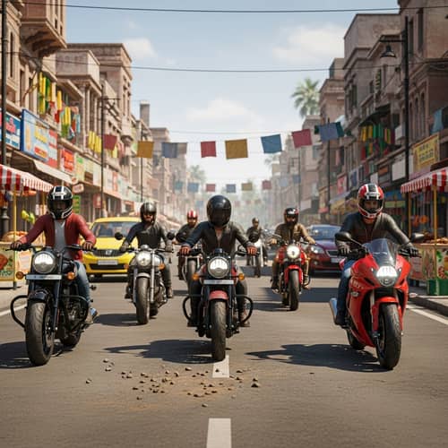 Indian Street Bike Driving Game | Diverse Riders Racing Through Bustling City