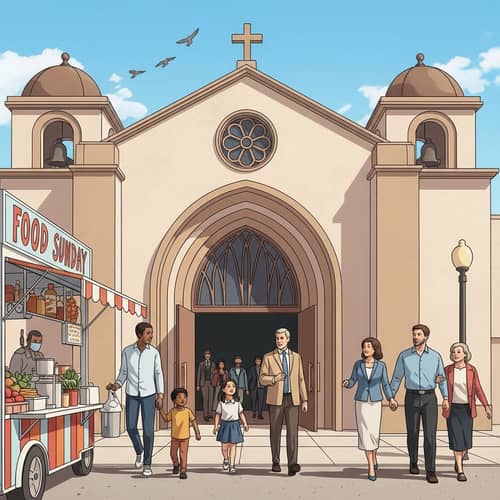 Multicultural Families Embracing at San Diego Church