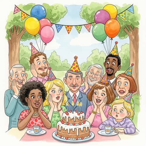 Whimsical Birthday Surprise Watercolor Painting