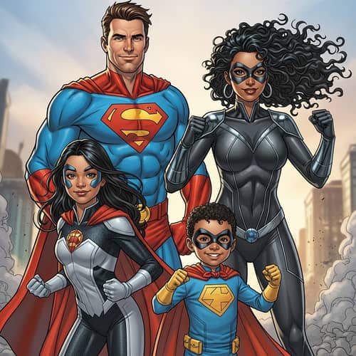 Superhero Family Comic Image - Colorful Comic Book Artwork