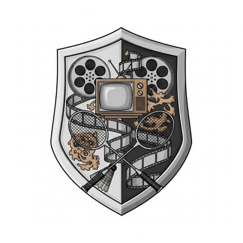 Medieval Coat of Arms with Film and TV Elements & Badminton Rackets