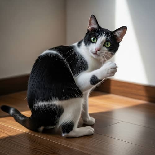 Playful Black and White Feline with Emerald Green Eyes