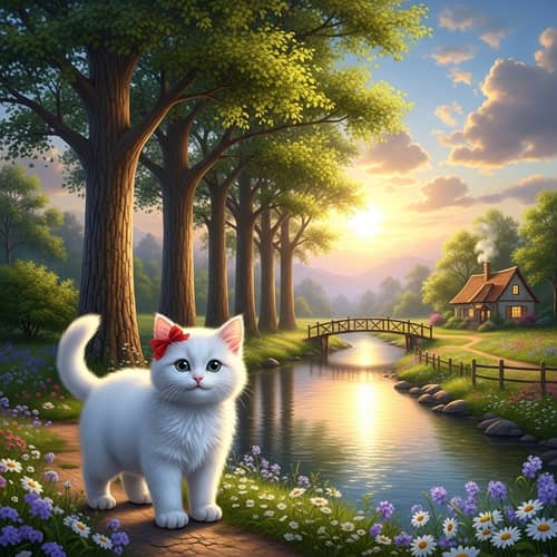 Hello Kitty in Serene Dreamy Landscape