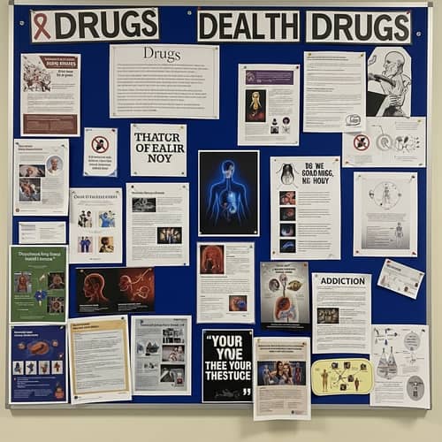 Educational Display on Drug Effects: Pamphlets, Images, and Quotes