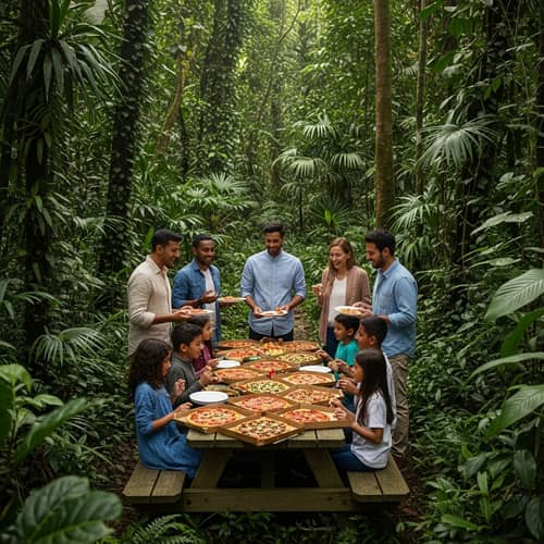 Jungle Pizza Party: Colorful Feast in the Heart of Nature