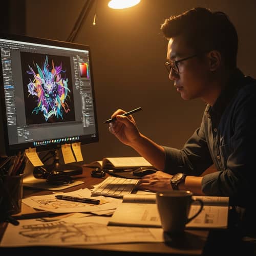 Professional Graphic Designer Creating Vibrant Digital Art