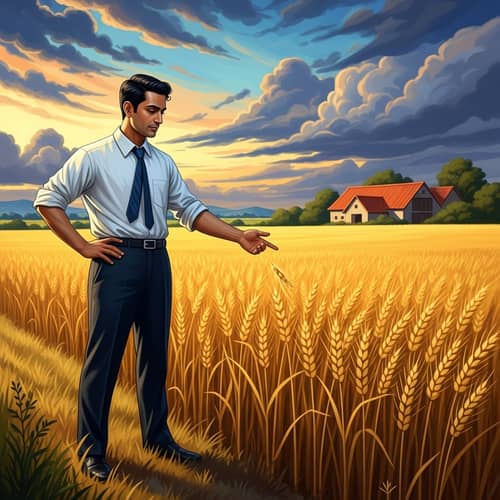 South Asian Male Lawyer Inspecting Crops in Rural Landscape