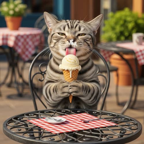 Cat Enjoying Ice Cream - Fun Feline Treats