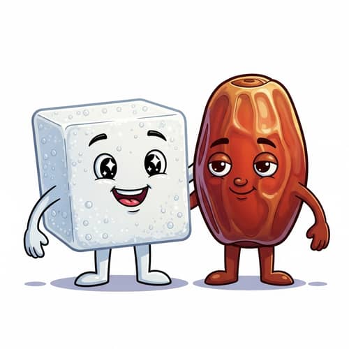 Anthropomorphized Sugar Cube and Date Cartoon Characters