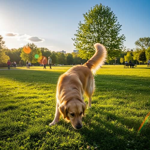 Happy Dog Enjoying a Sunny Afternoon in a Grassy Park