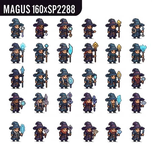 Pixel Art Magus Sprite Sheet for Game | Unique Characters