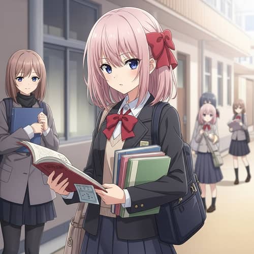 Fictional Teenage Girl with Pale Pink Hair in School Uniform