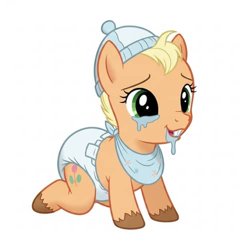 Cute Baby Fantasy Pony in Diapers with Milk Tooth Crawling