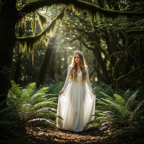 Enchanted Forest: Elegantly Dressed Woman in White