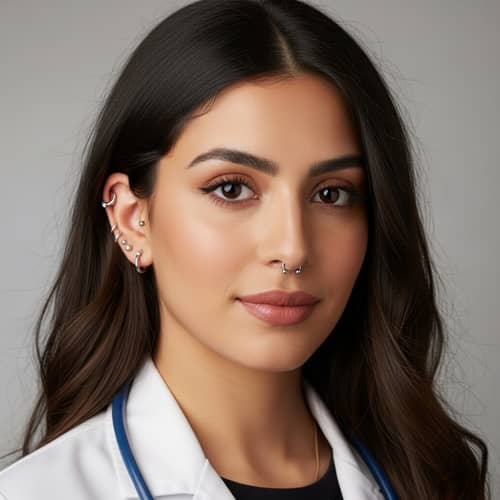 Palestinian Female Doctor with Unique Ear Piercings