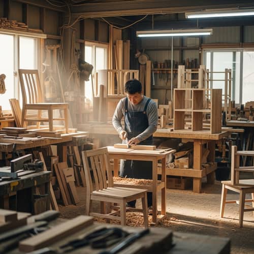 Skilled Carpenter Crafting Wood Furniture | Workshop Scene