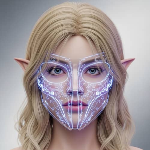 3D Model Caucasian Girl Blonde Hair Elf Ears Cyberpunk Mask