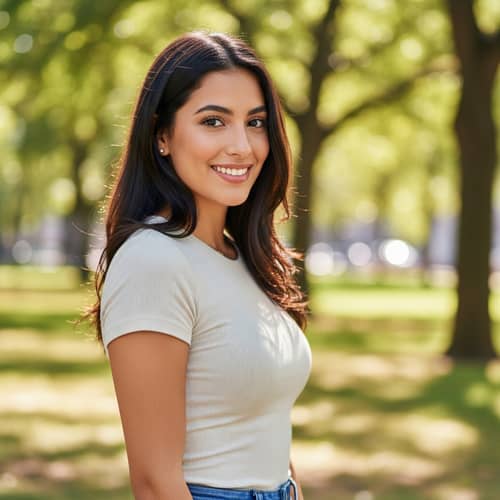 20-Year-Old Hispanic Woman | Casual & Natural Look - City Park Background