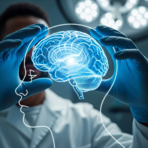 Careful Male Hands Holding Female Brain | Medical Precision