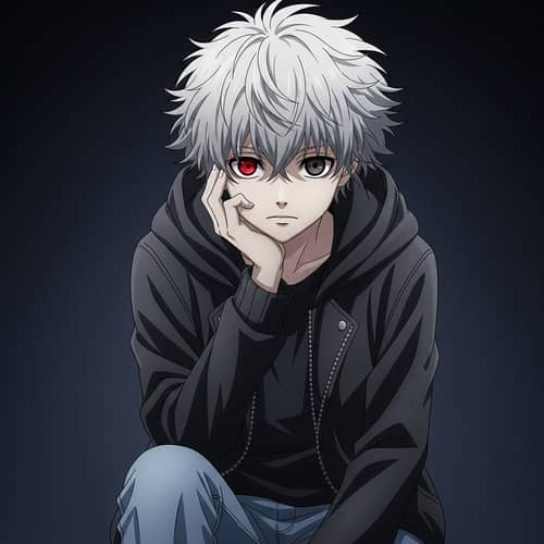 Mysterious Anime-Style Boy with Silver Hair | Unique Streetwear Look