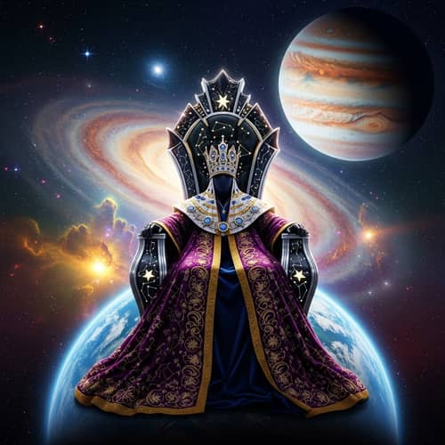 Royal Figure on Miniature Planet in Space