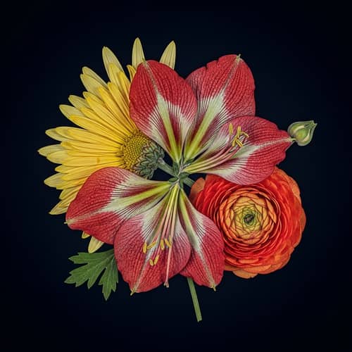 Vibrant Chimera Pressed Flower: Chrysanthemum, Amaryllis, Ranunculus