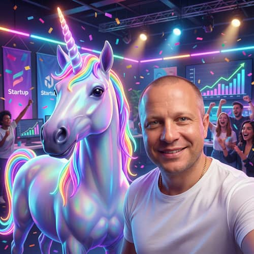 Vibrant Startup Unicorn Selfie Scene