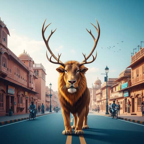Mythical Lion-Bull Creature in Jaipur, India