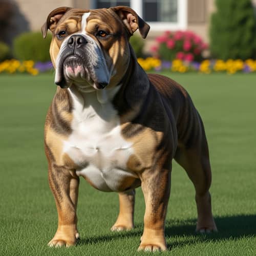 Confident Medium-Sized Brindle Bulldog in Suburban Setting