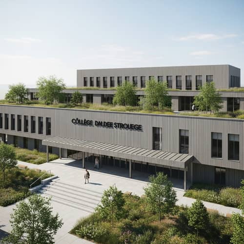 Contemporary College Structure with Green Rooftop Gardens