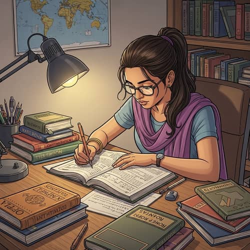South Asian Girl Studying: Concentration and Learning Scene
