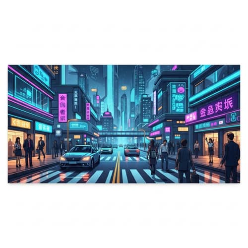 Futuristic Cityscape: AI Innovation, Neon Lights, Skyscrapers