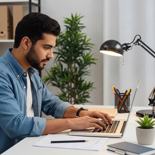 Middle-Eastern Adult Male Studying English Online