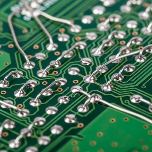 Detailed Solder Wires Illustration on Green Pathways PCB