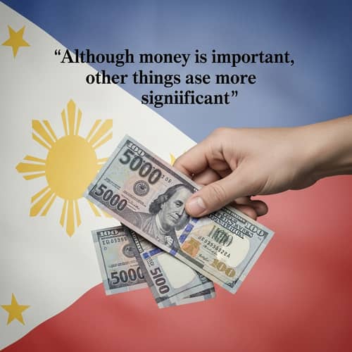 5000-Value Currency Note Design with Philippine Flag Background