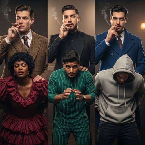 Stylish Detectives Arrest Diverse Thieves in Vintage Setting