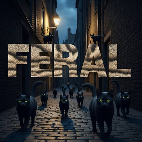 Feral - Dark Rustic Alleyway with Sleek Black Cats
