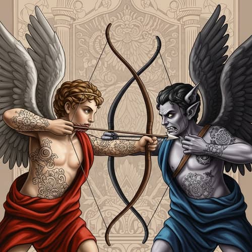 Cupid's Clash: Love vs. Malevolence in Dramatic Visual Narrative