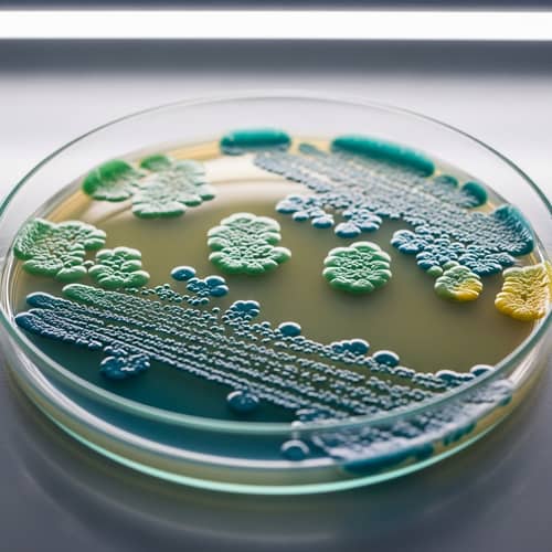 Vibrant Microbial Colonies in Petri Dish - Scientific Scene
