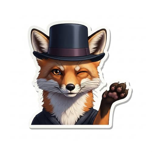 Whimsical Female Fox with Fedora Top Hat | Nostalgic Sticker Style