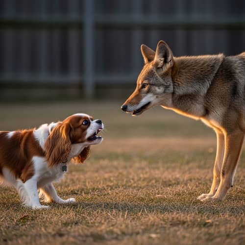 Brave Cavalier King Charles Spaniel Confronts Wild Coyote