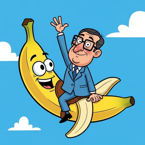 Spanish Politician Riding on Banana - Cartoon Style