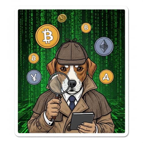 Crypto Detective Dog Sticker | Comic-Style Investigator Art