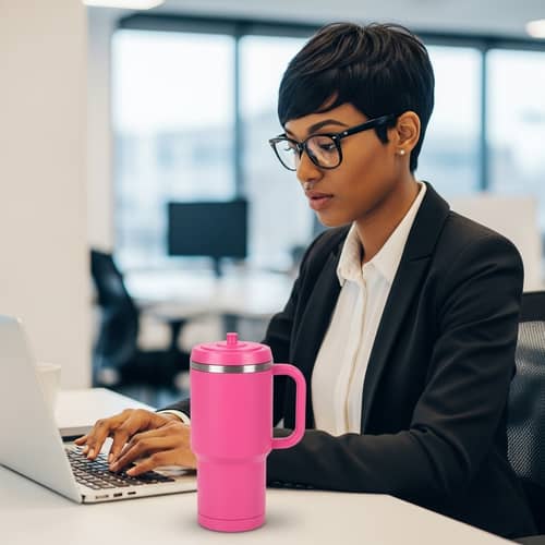 African American Woman Office Work with Pixie Haircut & Glasses