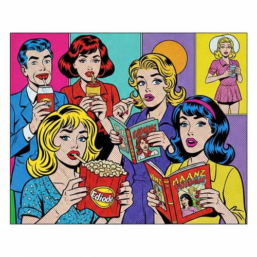 Pop Art Style with Comic Characters and Popular Culture References