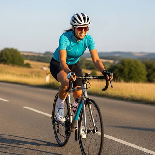 Middle-Eastern Woman Cycling in Scenic Countryside | Athletic Sport Photo