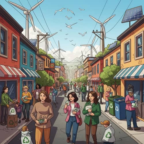 Diverse Community Eco-Friendly Street Scene | Green Future Inspo